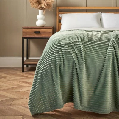 BHS.com Luxury Ribbon Velvet Throw, Silt Green