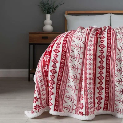 BHS.com Christmas Fair Isle Throw with Sherpa Back, Red