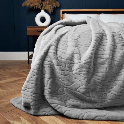 BHS.com Bergen Embossed Faux Fur Throw, Grey