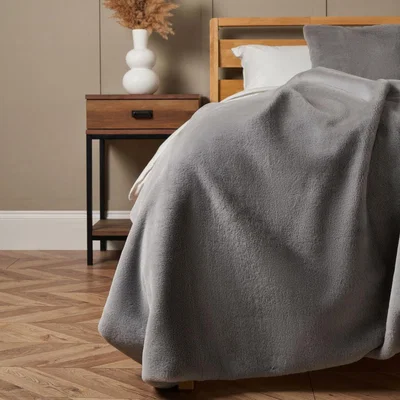 BHS.com Faux Fur Throw with Velvet Backing, Grey
