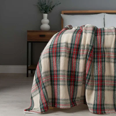 BHS.com Christmas Check Throw with Sherpa Back, Multi-Coloured