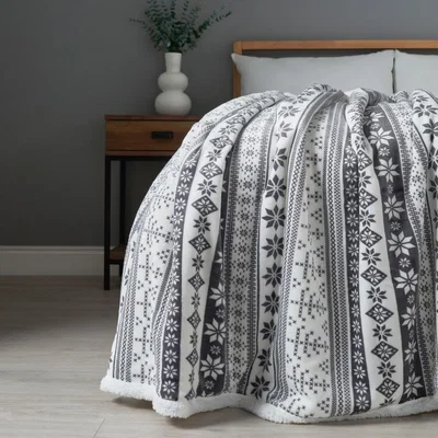 BHS.com Christmas Fair Isle Throw with Sherpa Back, Grey