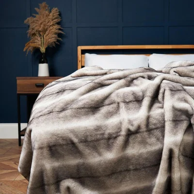 BHS.com Faux Fur Throw with Stripe, Natural