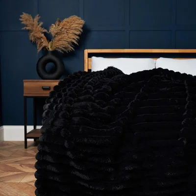 BHS.com Jumbo Cord Throw with Plain Velvet Backing, Black