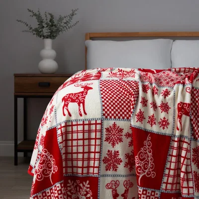 BHS.com Christmas Winter Patchwork Throw, Red and White