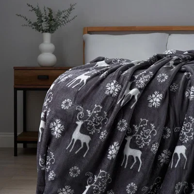 BHS.com Christmas Stag Throw, Grey
