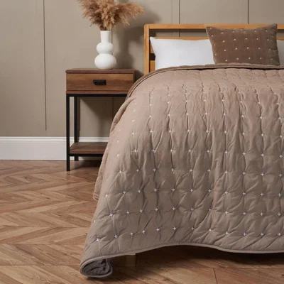 BHS.com Cross Stitch Quilted Bedspread, Taupe