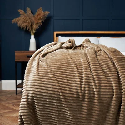 BHS.com Luxury Ribbon Velvet Throw with Sherpa, Natural