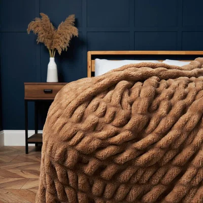 BHS.com Ruched Faux Fur Throw, Natural