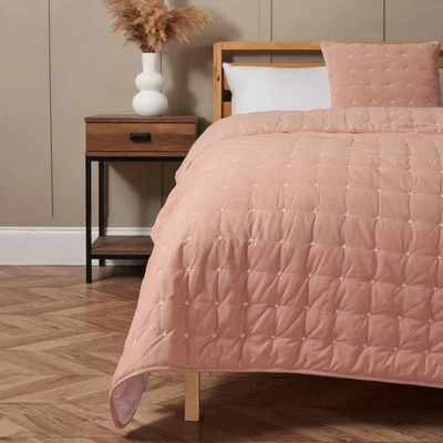 BHS.com Cross Stitch Quilted Bedspread, Pink