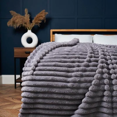 BHS.com Jumbo Cord Throw with Plain Velvet Backing, Grey