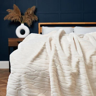 BHS.com Luxury Embossed Rabbit Faux Fur Throw, Cream