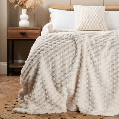 BHS.com Honeycomb Faux Fur Throw, Cream