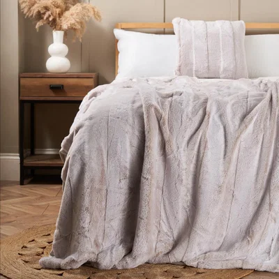 BHS.com Faux Fur Stripe Cut Throw, Natural