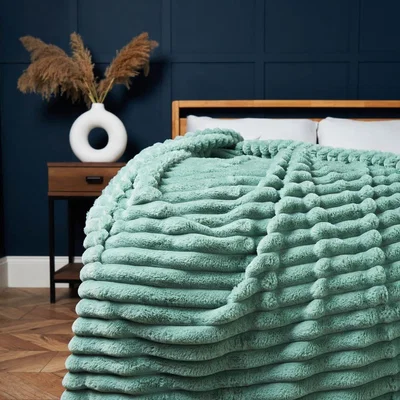 BHS.com Jumbo Cord Throw with Plain Velvet Backing, Silt Green
