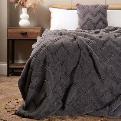 BHS.com Chevron Faux Fur Throw, Charcoal