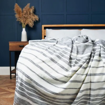 BHS.com Riviera Stripe Throw with Fringe, Navy