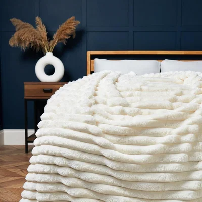BHS.com Jumbo Cord Throw with Plain Velvet Backing, Cream