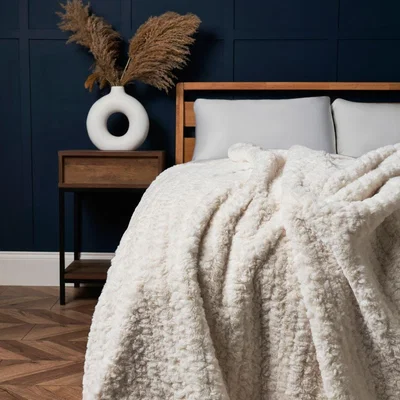 BHS.com Boucle Faux Fur Throw, Cream