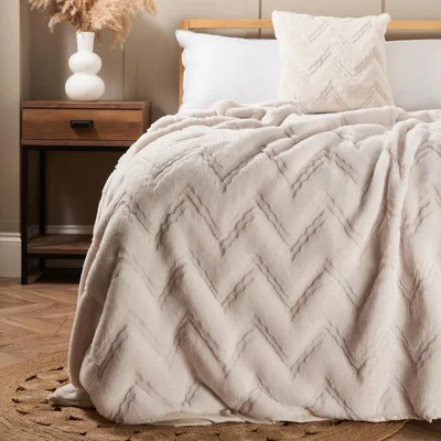 BHS.com Chevron Faux Fur Throw, Cream
