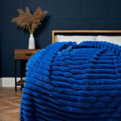 BHS.com Jumbo Cord Throw with Plain Velvet Backing, Cobalt Blue