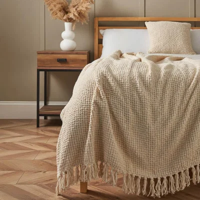 BHS.com Cross Weave Throw, Cream