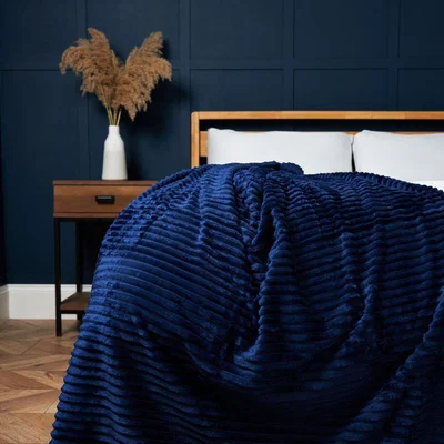 BHS.com Luxury Ribbon Velvet Throw, Navy