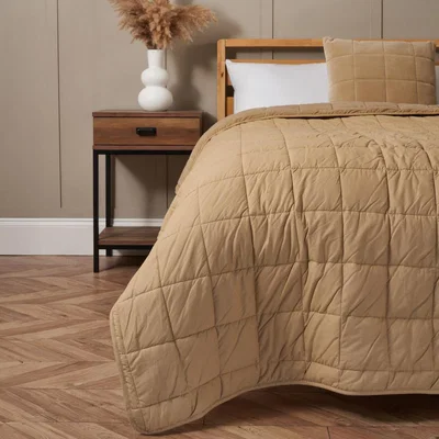 BHS.com Square Stitch Quilted Bedspread, Sand