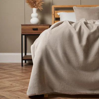 BHS.com Faux Fur Throw with Velvet Backing, Natural