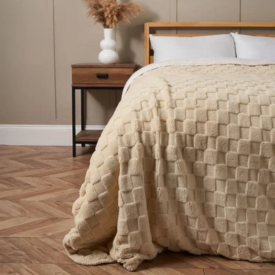 BHS.com Checkerboard Throw with Sherpa, Natural