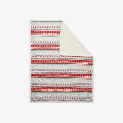 BHS.com Christmas Stag Stripe Throw with Sherpa, Red & Green