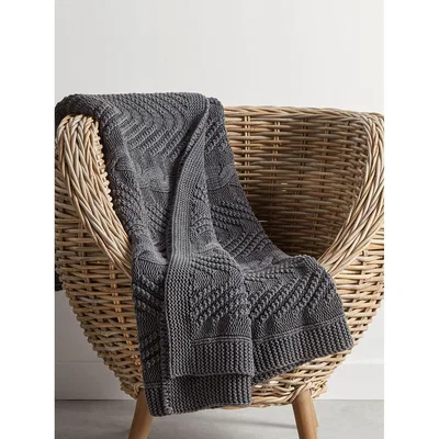 Cox and Cox Cotton Cable Knit Throw - Charcoal