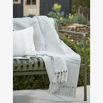 Cox and Cox Indoor Outdoor Running Stitch Throw - Soft Grey