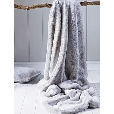 Cox and Cox Supersoft Faux Fur Throw - Silver Rabbit