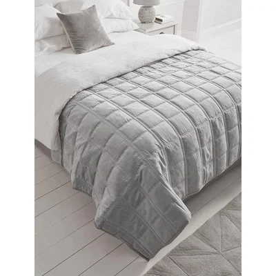 Cox and Cox Lightweight Velvet & Cotton Bedspread - Soft Grey
