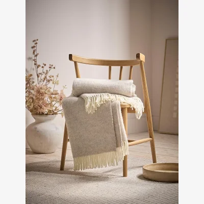 Cox and Cox Herringbone Soft Wool Throw - Oatmeal