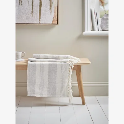 Cox and Cox Stripe Organic Cotton Throw - Grey