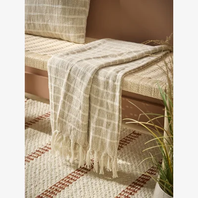 Cox and Cox Soft Stripe Throw - Stone