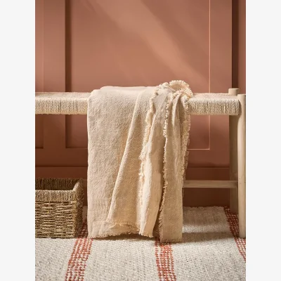Cox and Cox Frayed Edge Bedspread - Natural