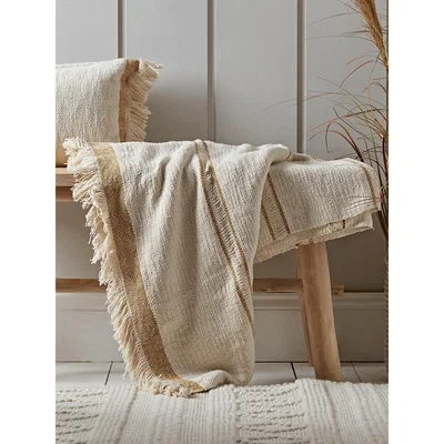 Cox and Cox Woven Fringed Throw - Mustard