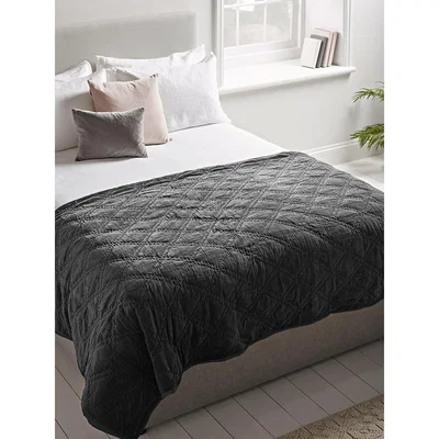 Cox and Cox Lightweight Diamond Velvet Bedspread - Charcoal