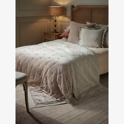 Cox and Cox Reversible Velvet & Cotton Linen Kingsize Quilt - Putty