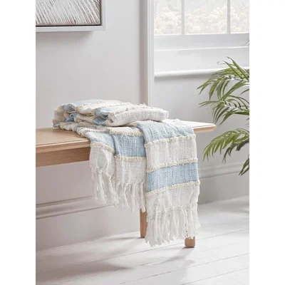Cox and Cox NEW Striped Fringe Throw - Blue