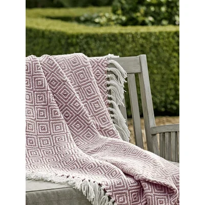 Cox and Cox Indoor Outdoor Squares Reversible Throw - Blush