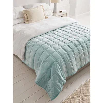 Cox and Cox Lightweight Velvet & Cotton Bedspread - Soft Blue