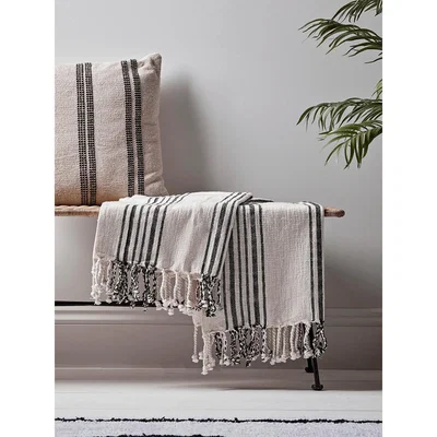 Cox and Cox Black Striped Cotton Throw