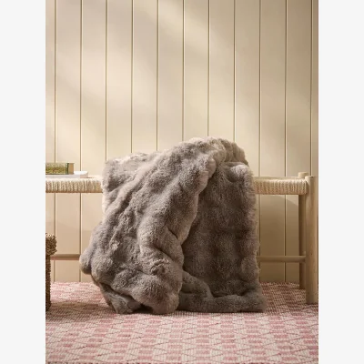 Cox and Cox Bobble Faux Fur Throw - Slate Grey