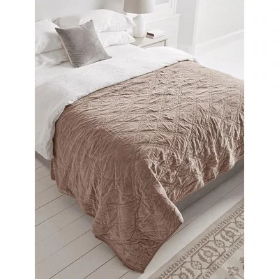 Cox and Cox Lightweight Diamond Velvet Bedspread - Blush