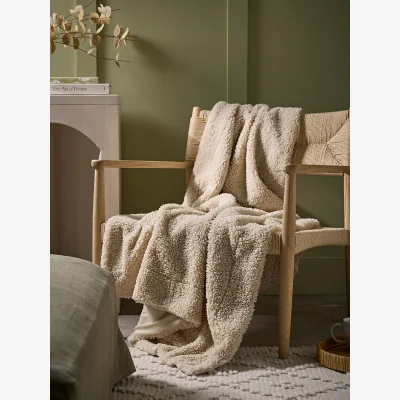 Cox and Cox Cosy Luxe Faux Shearling Throw - Natural