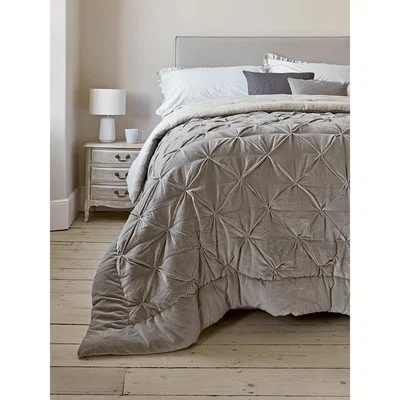 Cox and Cox Pin-Tucked Velvet & Linen Kingsize Quilt - Dove Grey